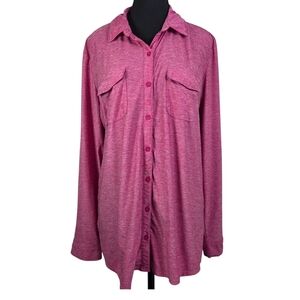 Eddie Bauer Pink Button Up Shirt With Wiyh Roll Tab Sleeves Size XL